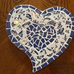 Blue and White Mosaic Heart Wall Art